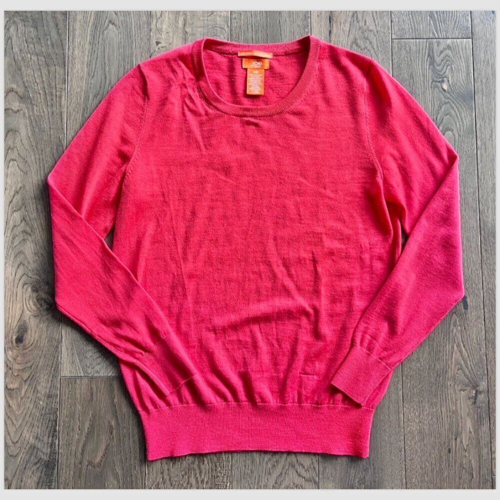Merino Wool Crewneck Sweater Size S Coral Red Lightweight Knit Layer